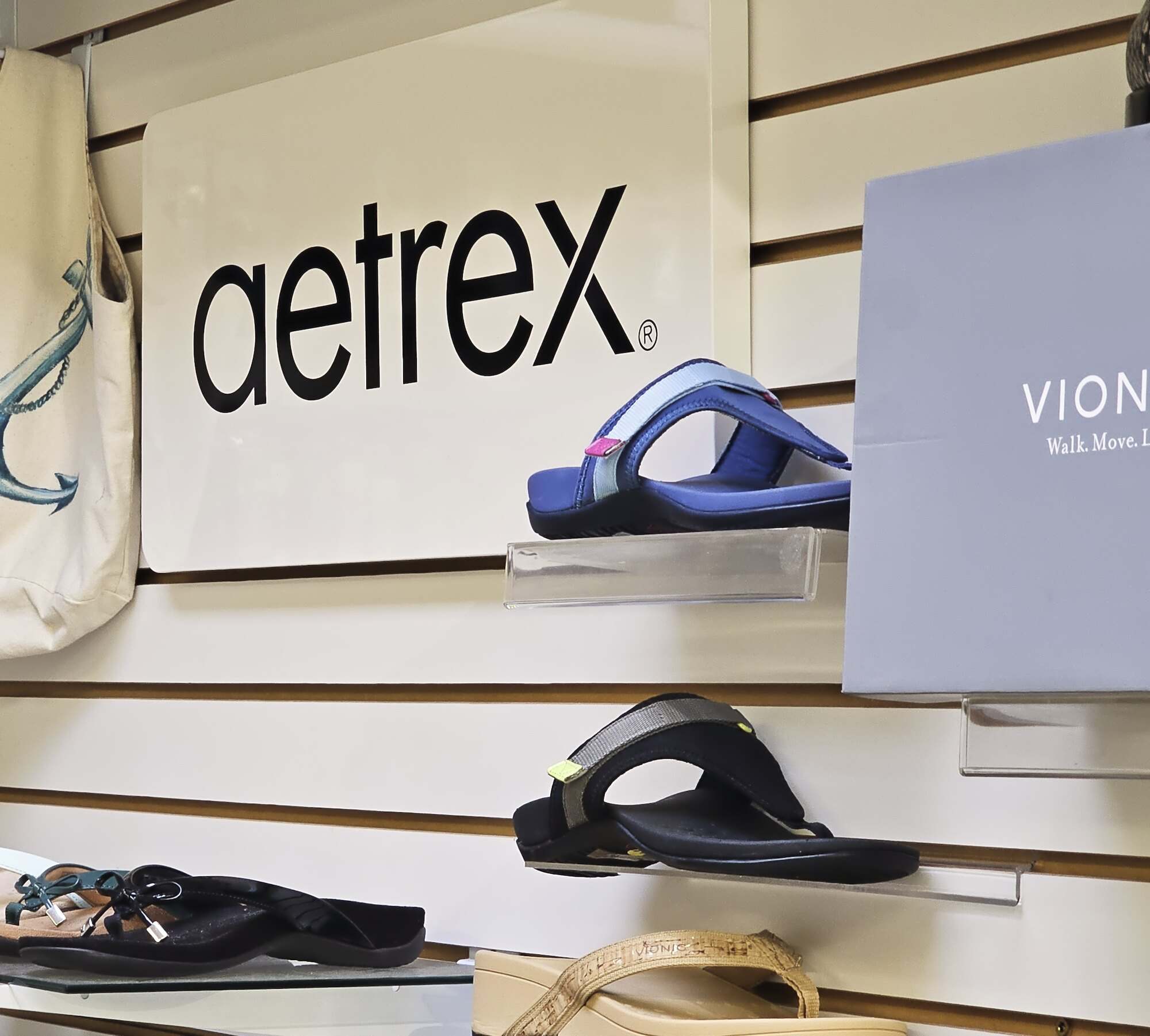 Aetrex supportive sandals displayed at Magic Shoe Store in Fort Myers