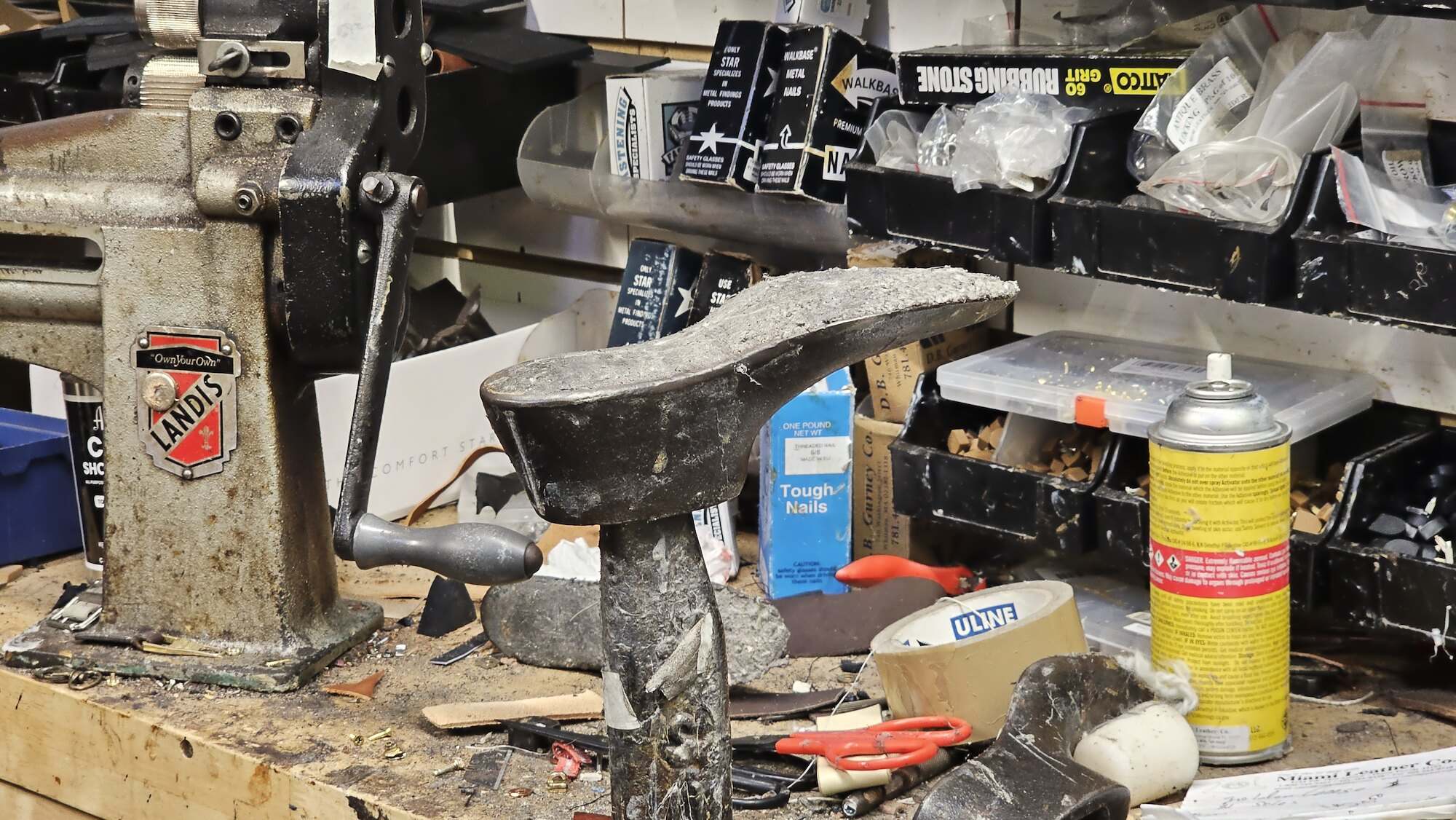 A cobbler’s iron last on the repair bench