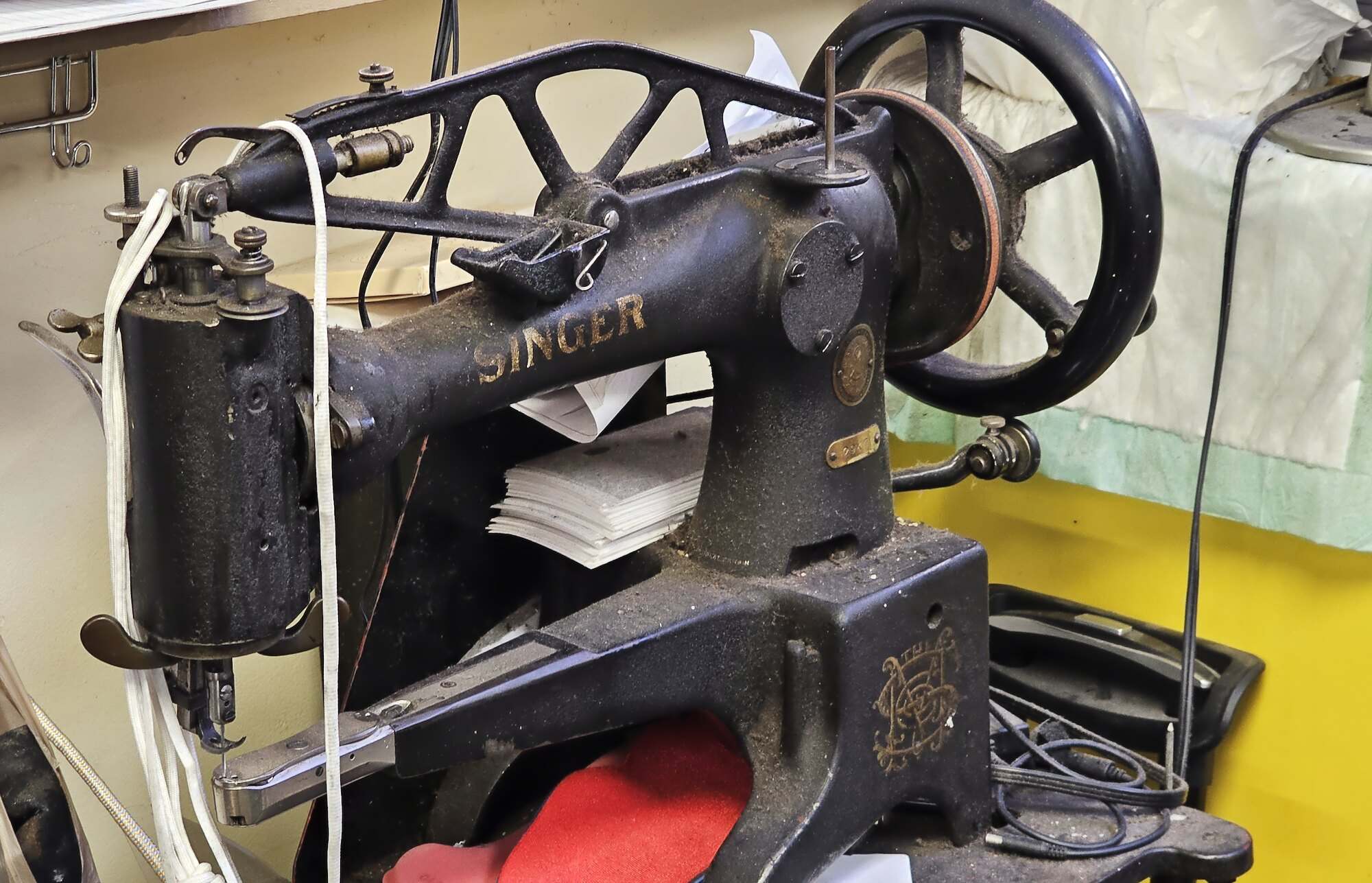 Vintage Singer leather patcher in the workshop